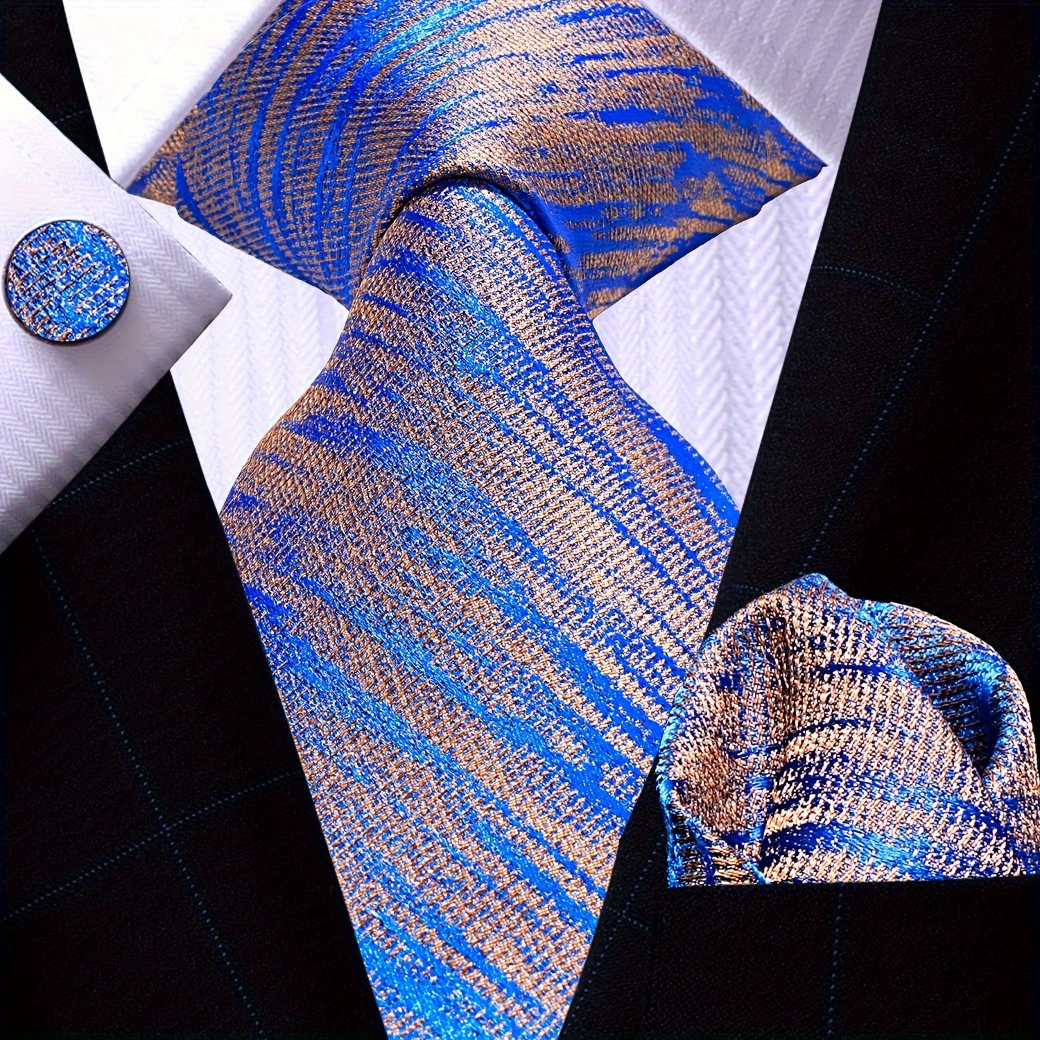 Men's Necktie Pocket Square Cufflinks Set for Wedding Business Party