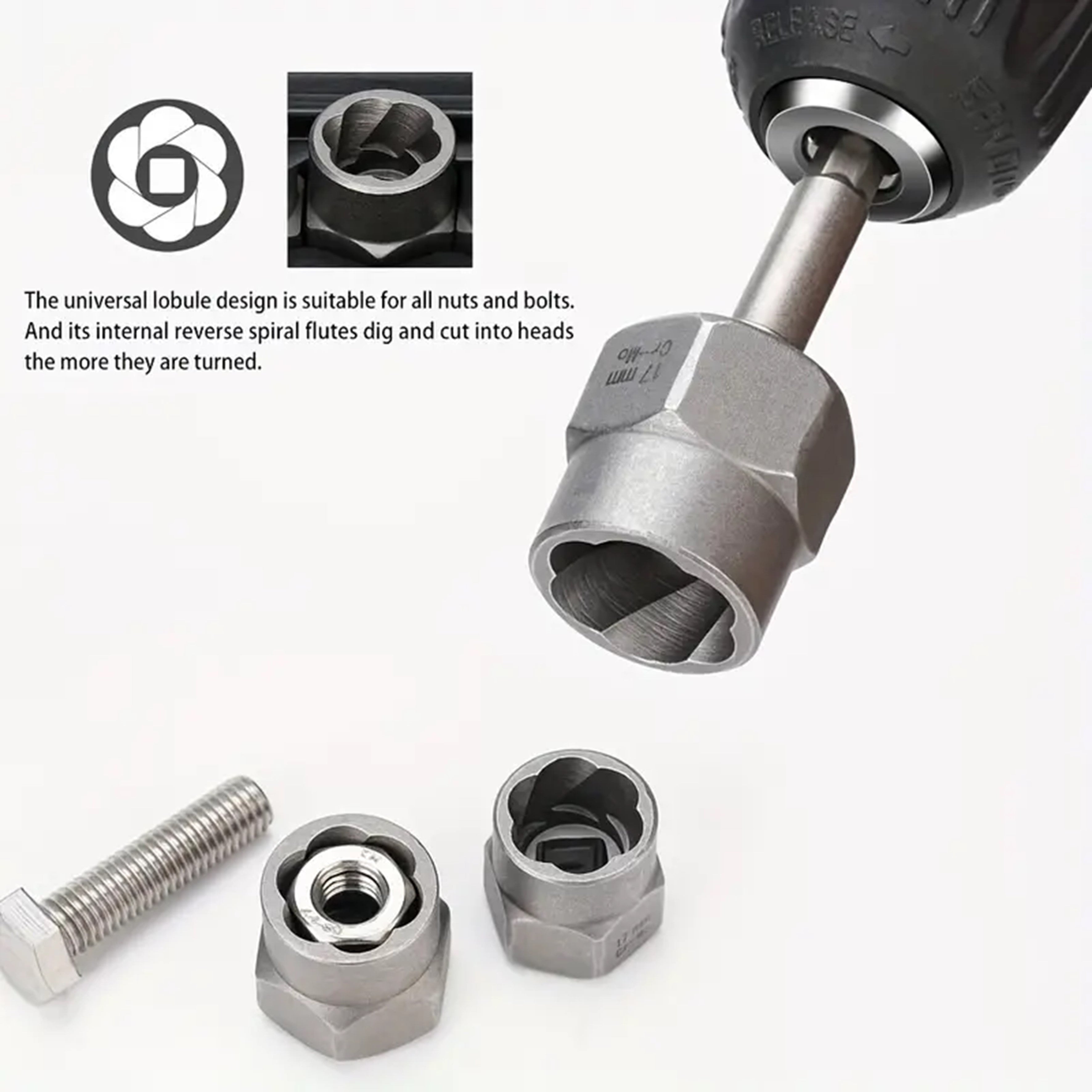 15pcs Nut Extractor Set Bolt and Nut Remover with Socket Adapter for Damaged Bolts