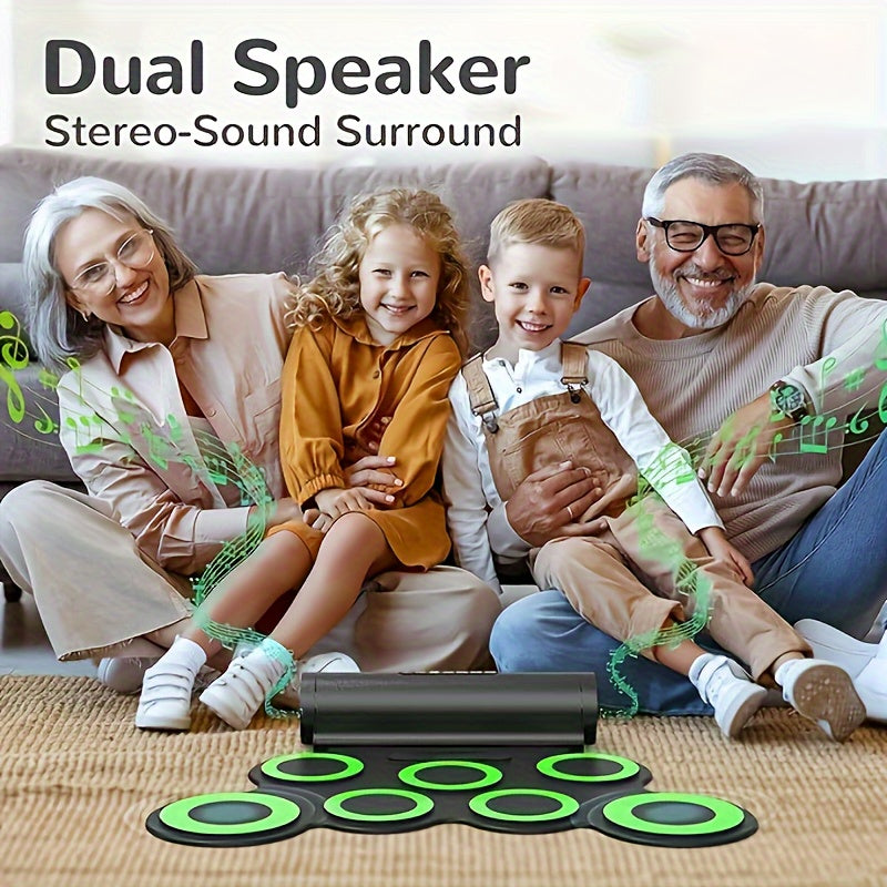 "Quloqchinlar bilan Roll-Up Elektron Baraban To'plami, USB Zaryadlanadigan, ABS Material, Ikki Dinamik, ≤36V Ishlash Voltaji - Bolalar uchun Rojdestvo va Tug'ilgan Kun Sovg'alari uchun Mukammal."