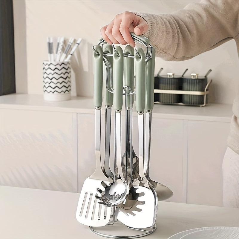 Stainless Steel Kitchen Utensil Set 7 Pieces with Ceramic Handles Cooking Spoon Shovel