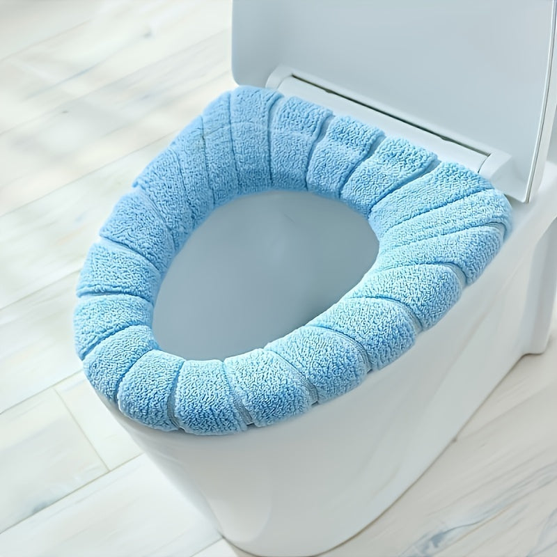 Set of 5 Plush Linen Toilet Seat Covers with Removable Cushioned Protectors and Contrasting Handles