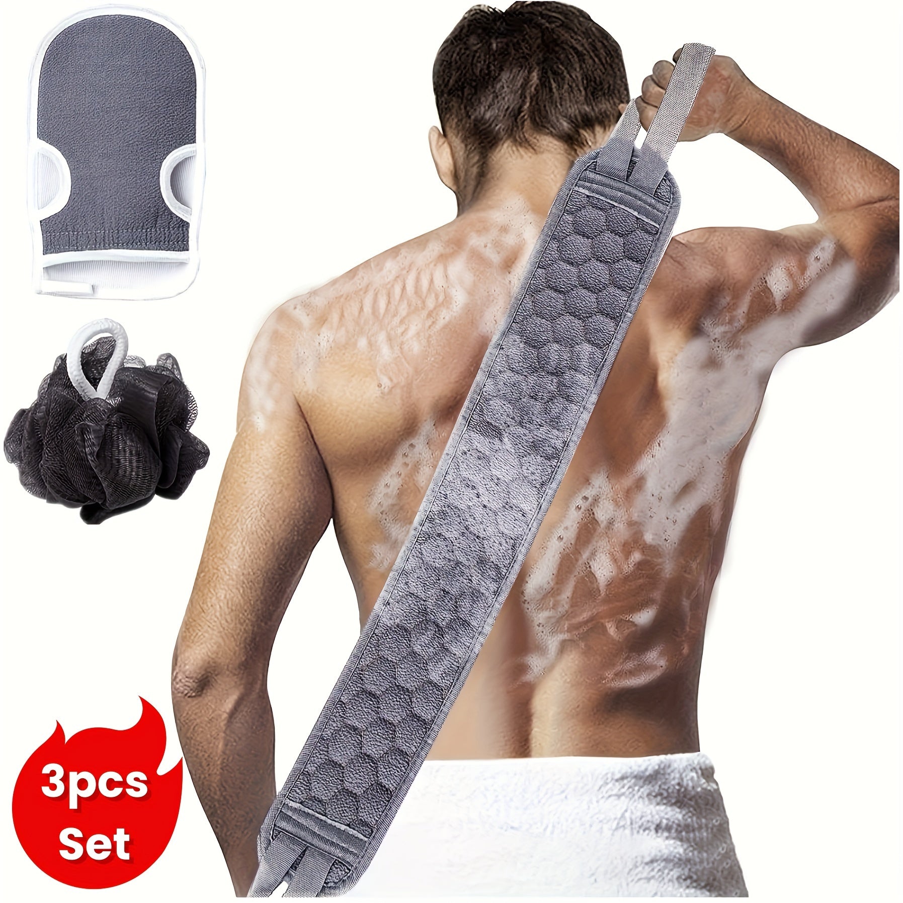 3-Piece Bath Exfoliating Tools Set Loofah Bath Glove Washcloth for Shower Spa Massage