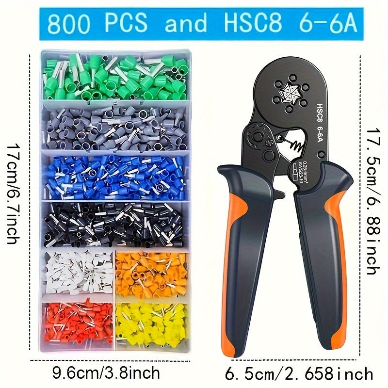 Crimping Tool Kit with Wire Connectors and Terminals, Adjustable Wire Crimper Set