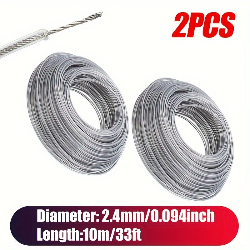 2-Pack Steel Wire Core Nylon Trimmer Line for Grass Cutter 10m 2.4-3.5mm