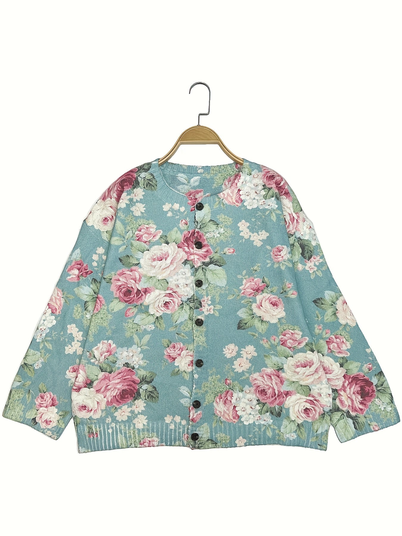 Plus o'lchamli ayollar uchun gul bosma cardigan yengil bahor va kuz ochiq oldi sviter