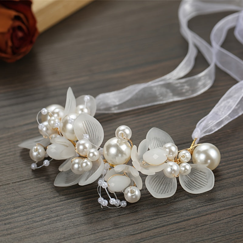 Bridal Headband with Faux Pearls and Beads for Weddings and Parties