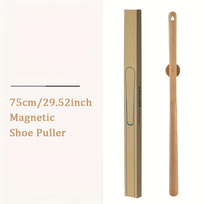 Unisex Solid Wood Shoe Horn with Long Handle for Elderly and Pregnant Women