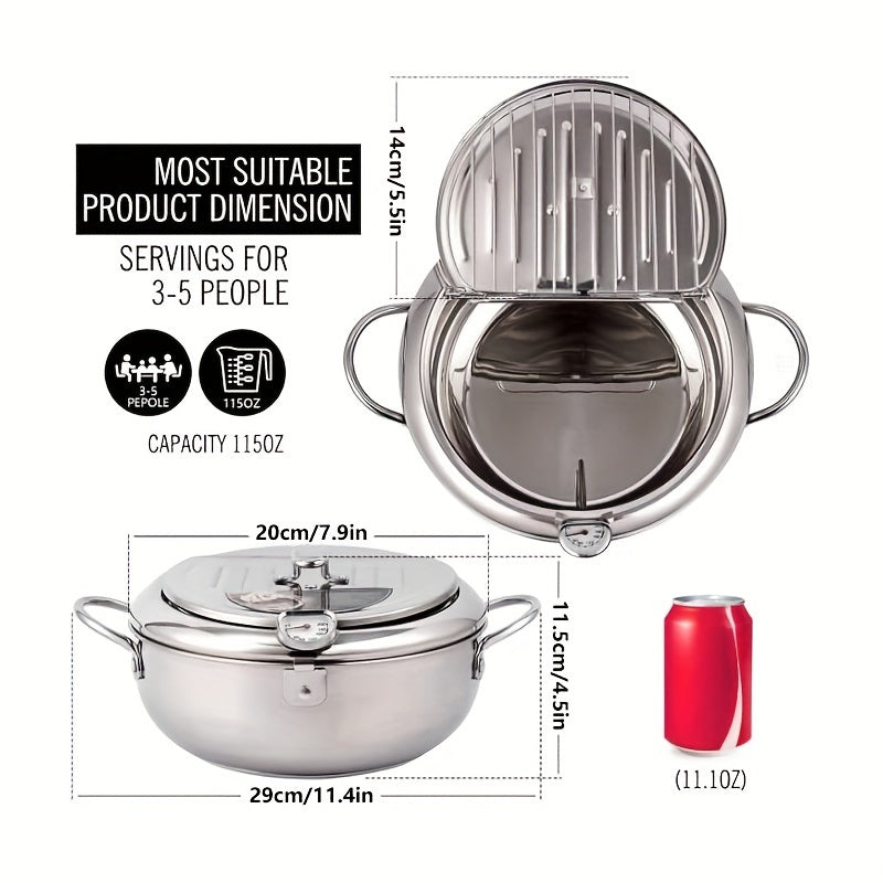 Stainless Steel Deep Fryer Pan with Thermometer for Induction Cooktops