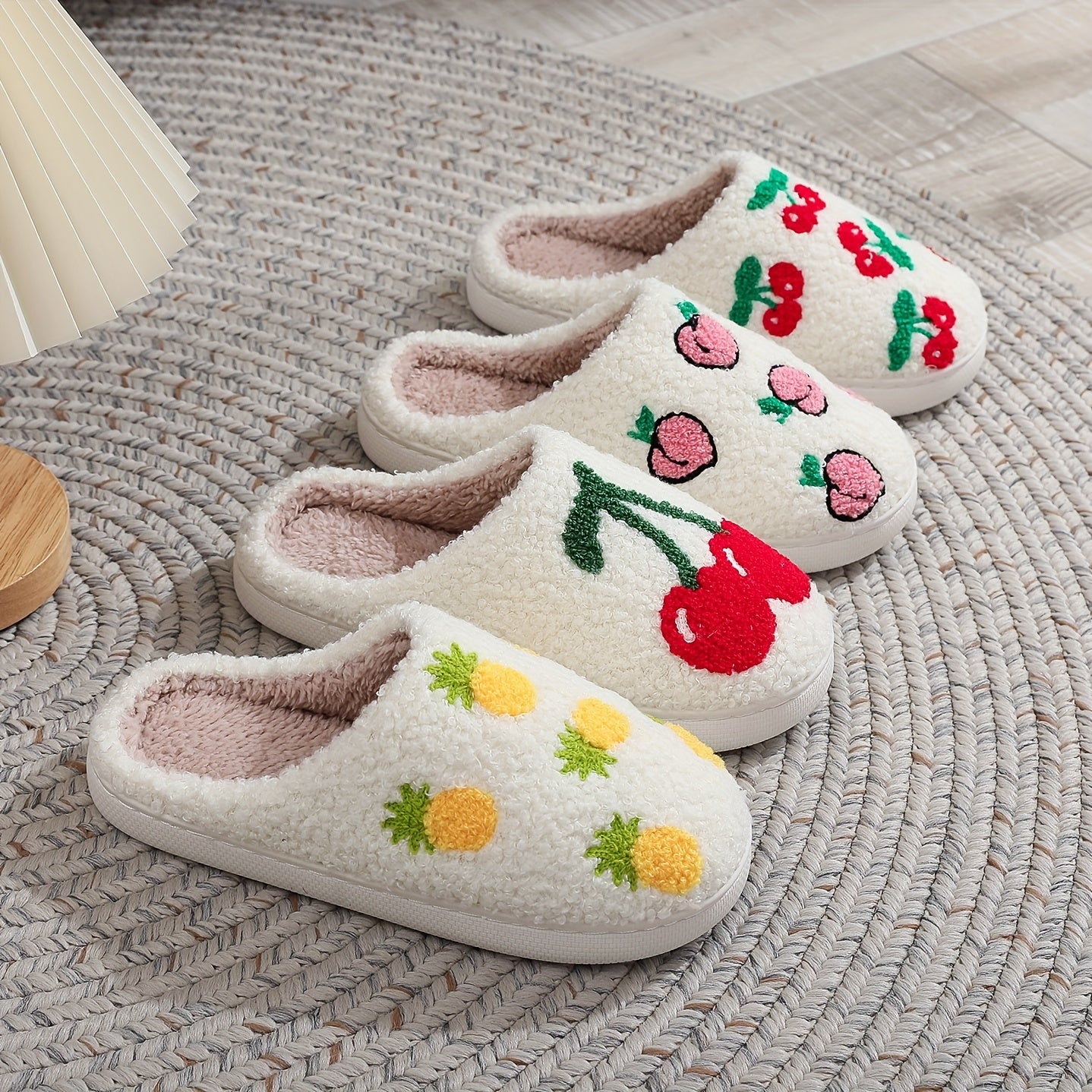 Women's Fruit Plush Slippers Warm Thick Sole Cozy Indoor Shoes