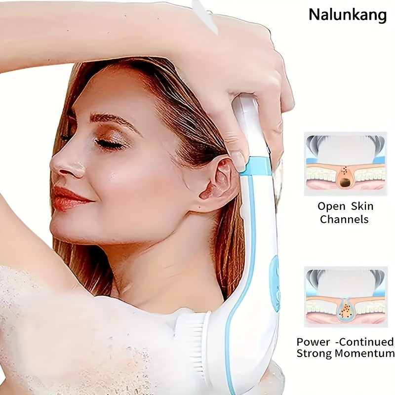 Electric Body Brush with 6 Intensity Levels 5 Heads Long Handle USB Rechargeable