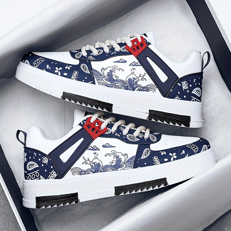 Men's Casual Skate Sneakers Fabric Upper PVC Sole All-Season Slip-Resistant Durable