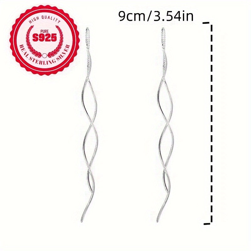 Women's Drop Earrings S925 Sterling Silver Hypoallergenic Wave Style 1.2g