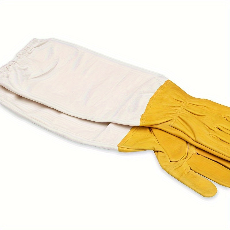 Beekeeping Gloves with Durable Goatskin Faux Leather Ventilated Long Sleeves and Elastic Cuffs