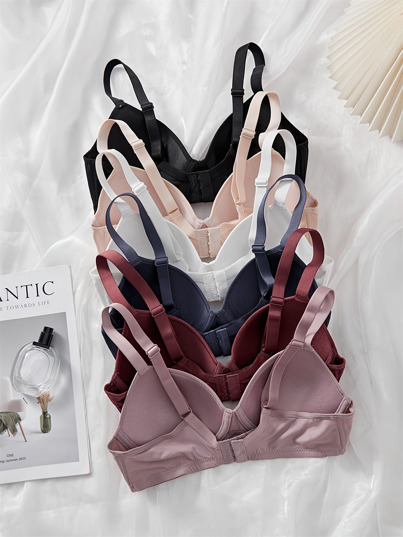 Women's Push-Up Bras Light Blue Beige Non-Padded Underwire Soft Nylon Elastane Pack of 6