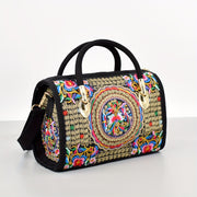 Vintage Embroidered Canvas Tote Bag for Women Bohemian Light Yellow