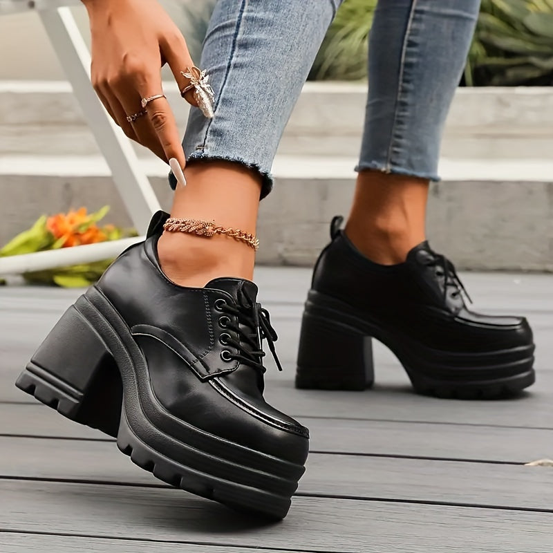 Women's Autumn Winter Thick Bottom Lace-Up Shoes 10cm Heightening Pastry