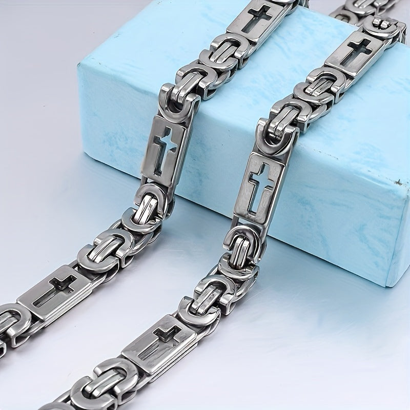 Men's Stainless Steel Necklace and Bracelet Set Golden Tone Hollow-Out Design 55.88cm/22.1in