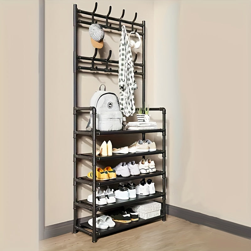 Stainless Steel Shoe Rack with Hooks Multi-Purpose Organizer for Shoes Coats and Boots