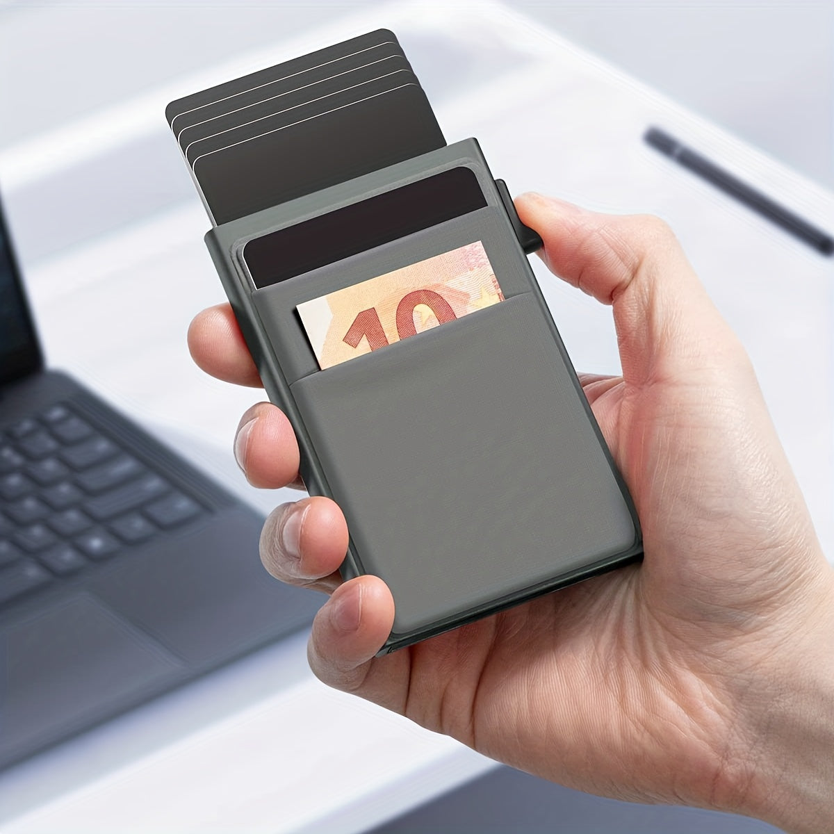 Men's RFID Blocking Card Holder Aluminum Alloy Large Capacity Black