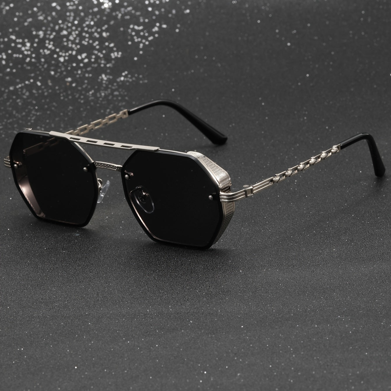 Men's Gold Sunglasses with Multi-sided Double-beam Hollow Chain for Outdoor Fashion