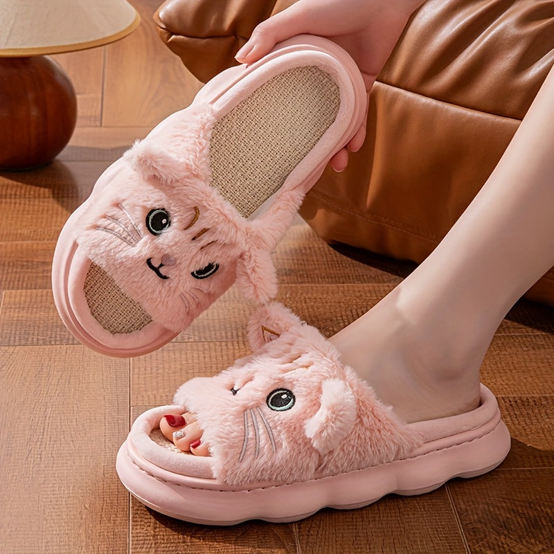 Women Cat Slippers Soft Fabric EVA Sole Breathable Casual Home Footwear