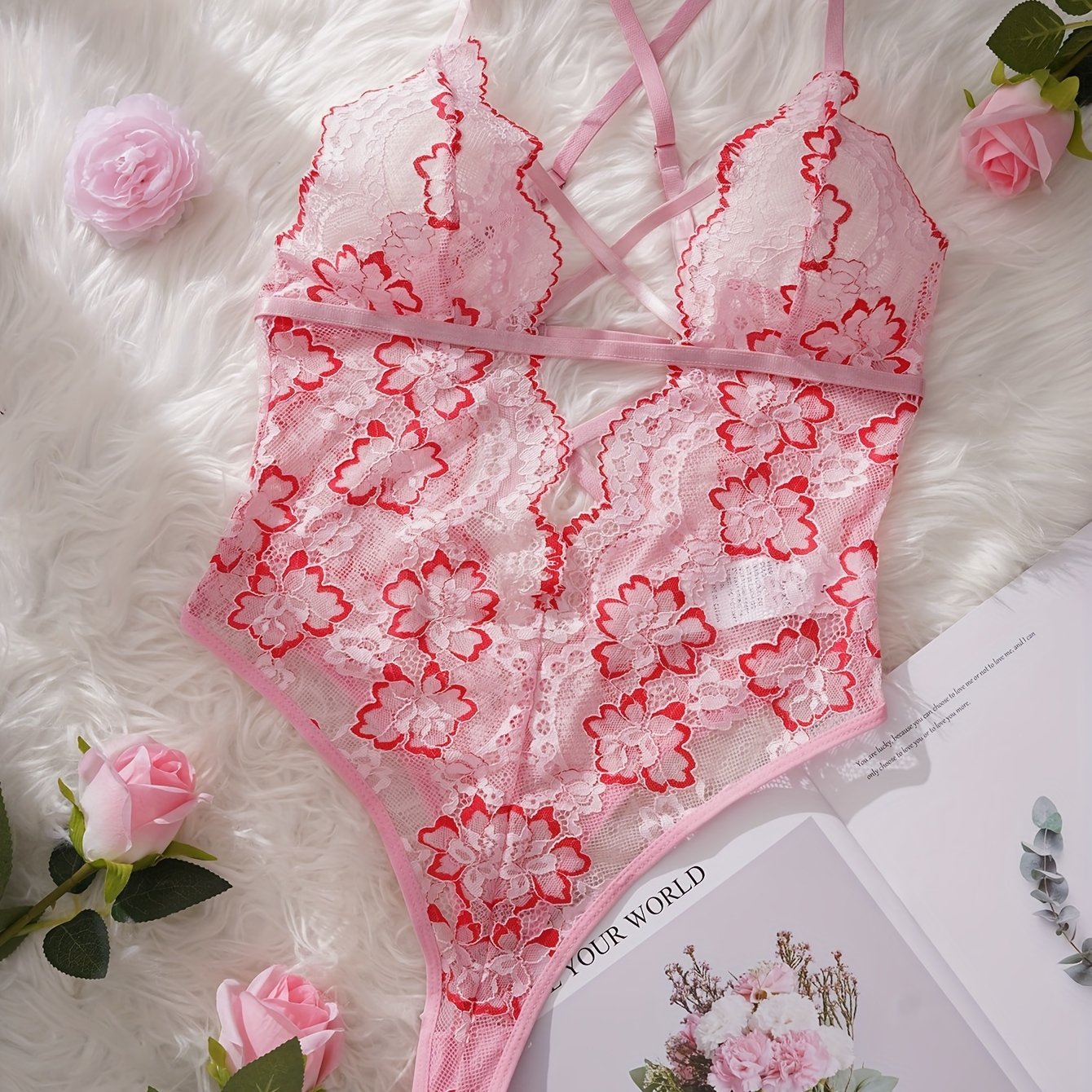 Women's Lace Bodysuit Solid Color Knit Fabric Contrast Lace Light Support Lingerie