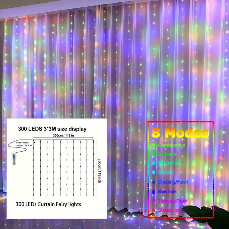 Fairy Lights Curtain USB Powered with 8 Modes Timer Remote Indoor Wedding Party Backdrop