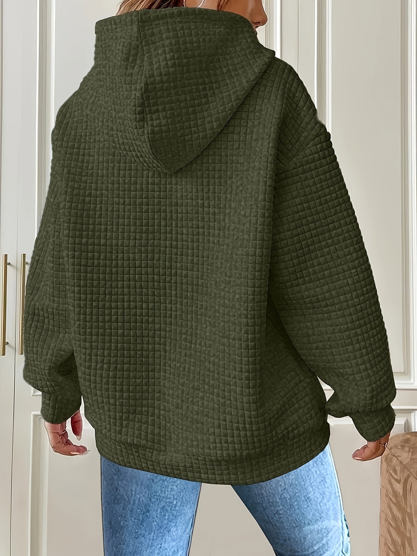 Plus Size Waffle Hoodie Women’s Long Sleeve Casual Sweatshirt with Kangaroo Pocket