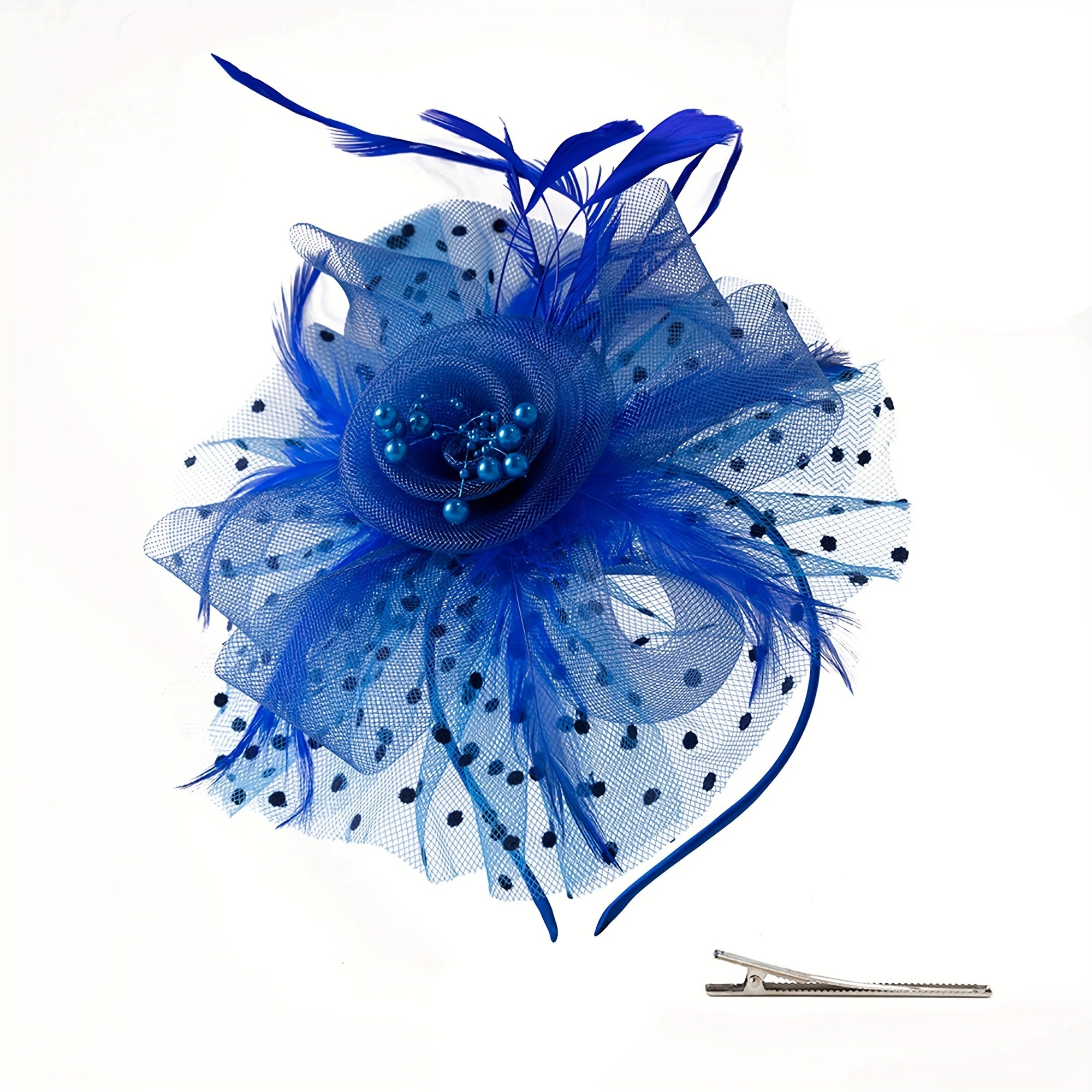 Flower-Decorated Headband with Feathers and Mesh for Weddings and Celebrations