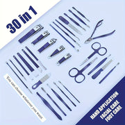 30-Piece Stainless Steel Nail Care Set with Travel Case for Manicures and Grooming