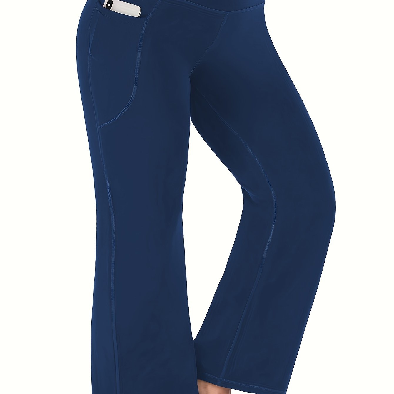 Plus Size High Waist Yoga Pants with Pockets Polyester Elastane Solid Color