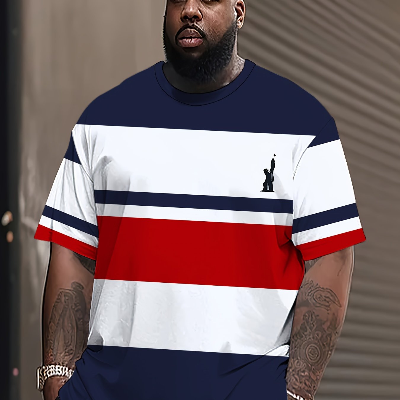 Men's Large Casual Sports T-Shirt Polyester Spandex Digital Stripe Print