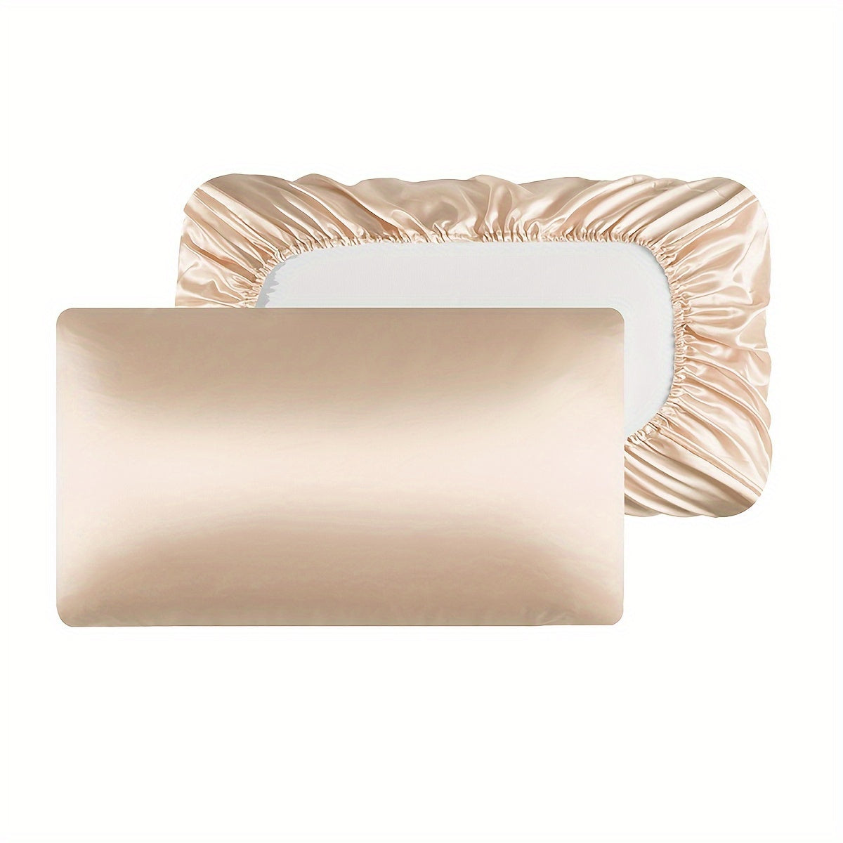 Set of Two Satin Pillowcases with Elastic Band, Soft 100% Polyester, Easy Care