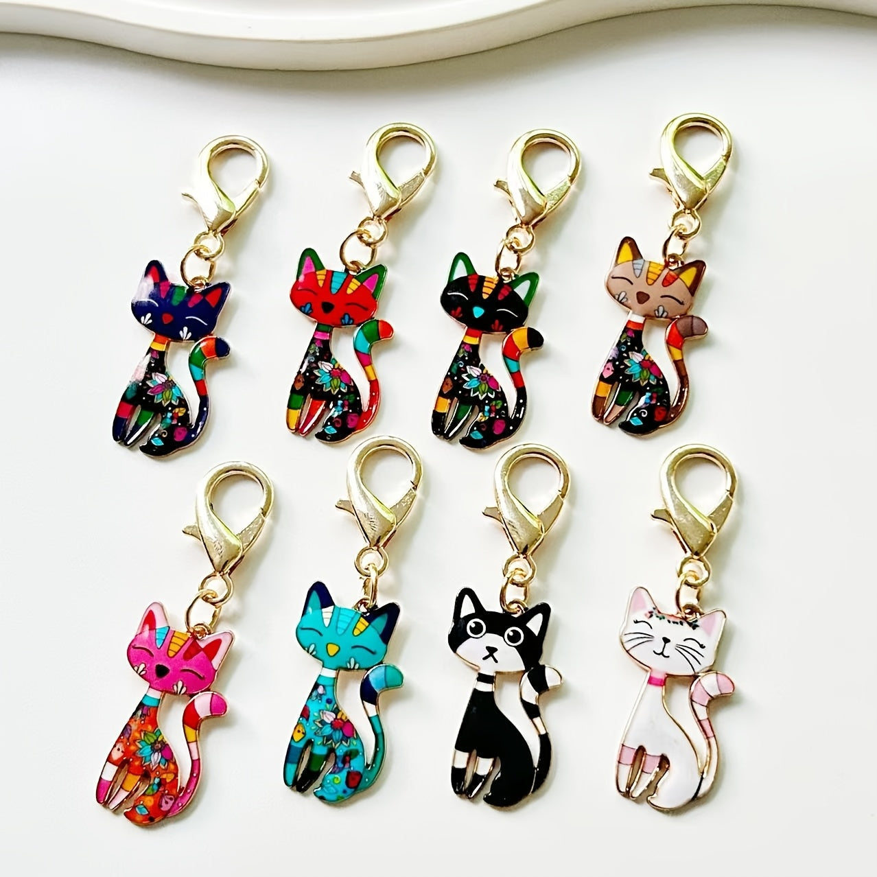 Cat-Shaped Keychains Set, Zinc Alloy, Cartoon Animal Pendants for Bags and Keys