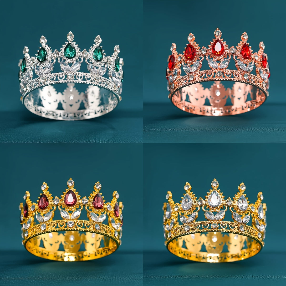 Bridal Tiara Gold Water Diamond Flower Full Circle Wedding Headpiece