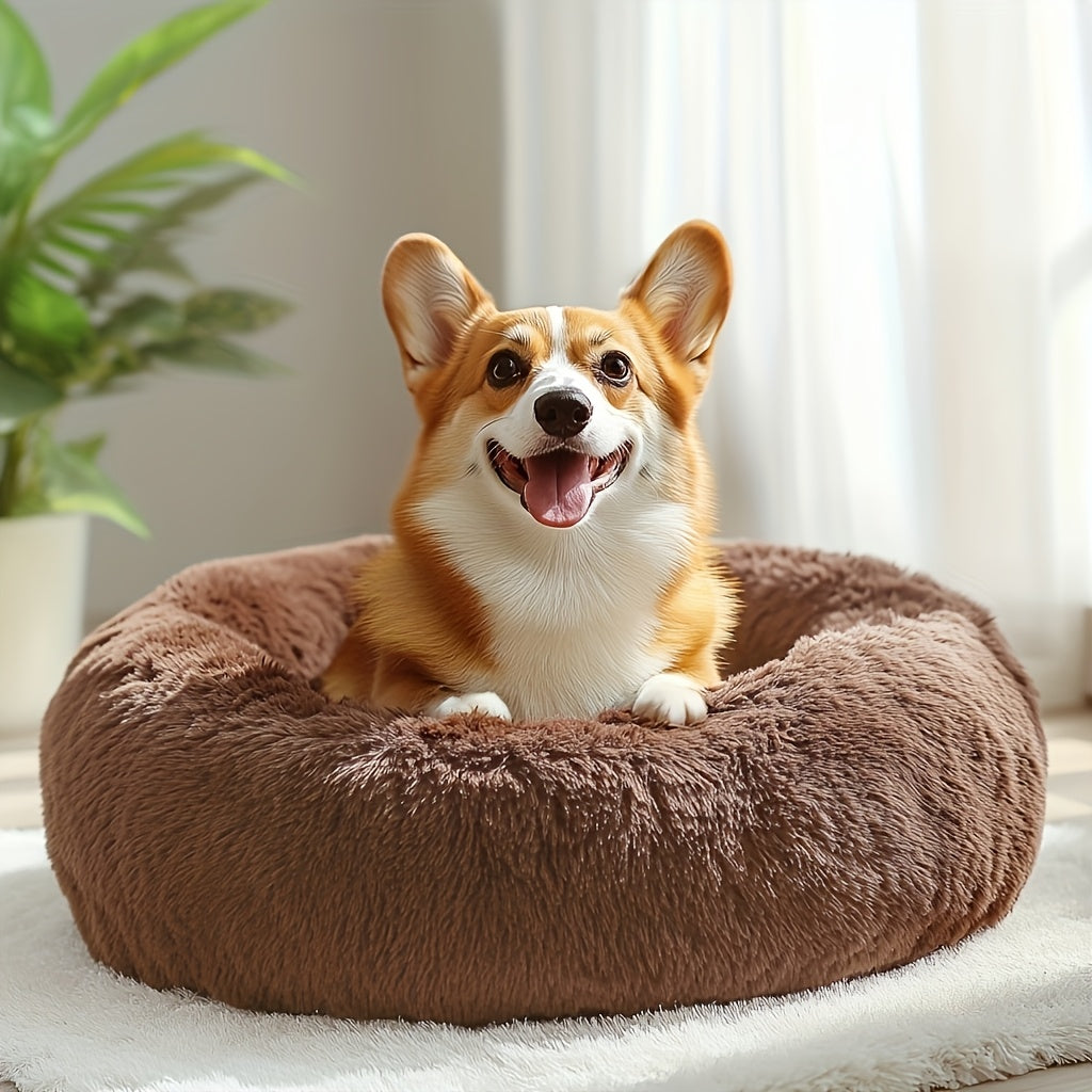 Round Dog Bed for Winter Indoor Use Polyester Non-Skid Bottom Small to Large Dogs