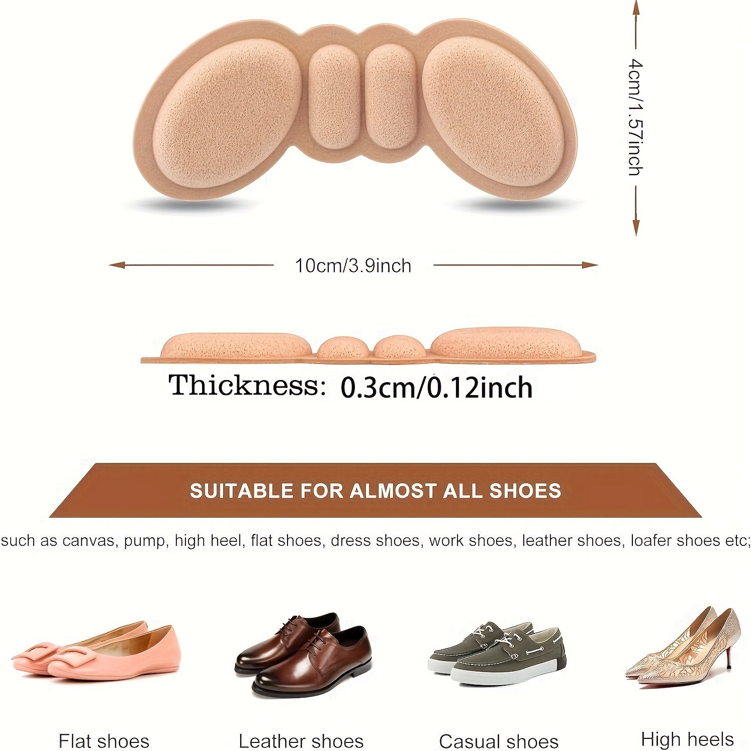 4 Pcs Heel Cushion Pads for Men and Women Anti-Blister Slip-Resistant Foam Insoles in Rose Brown and Black