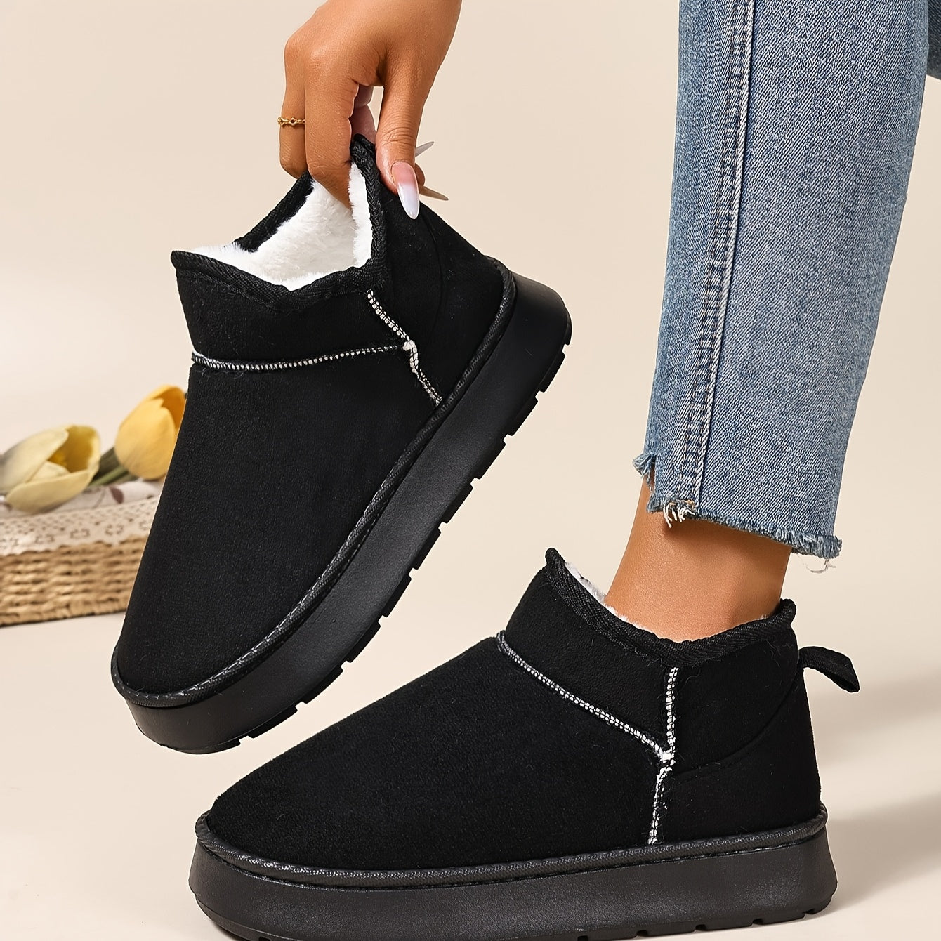 Women's Faux Fur Lined Ankle Boots - Slip-On, Thick EVA Sole, 5 Colors