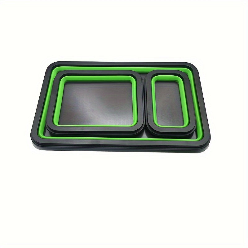 3Pc Magnetic Collapsible Parts Tray Set Silicone Tool Store Organizer