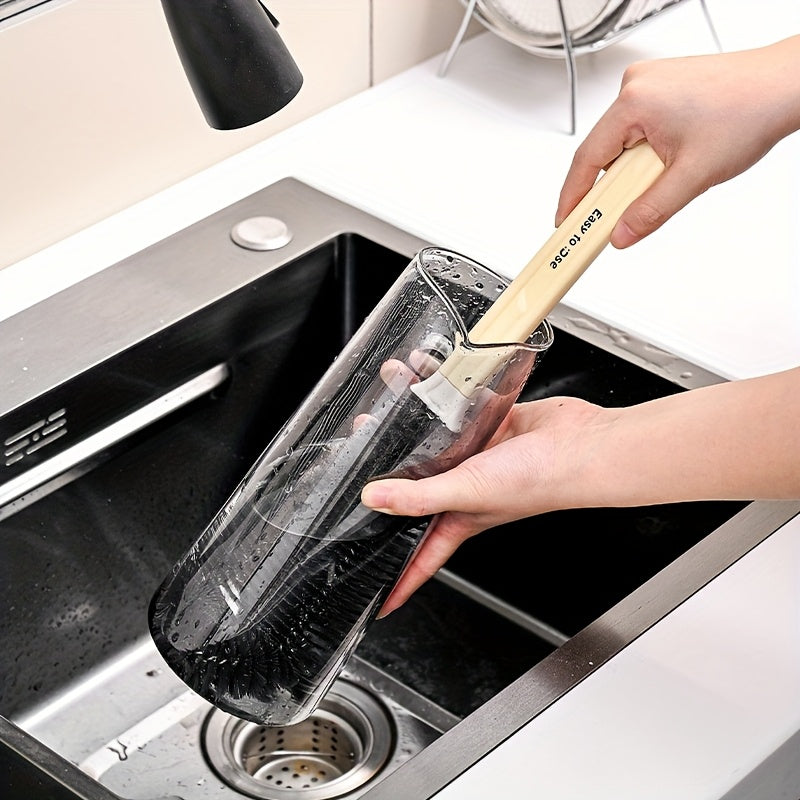 Long Handle Cup Brush and Tea Stain Remover, Durable Plastic Stainless Steel Kitchen Cleaning Tool