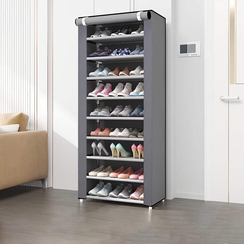 Metal Shoe Rack with Dustproof Cover Vertical Storage Easy Assembly Grey 68.58cm