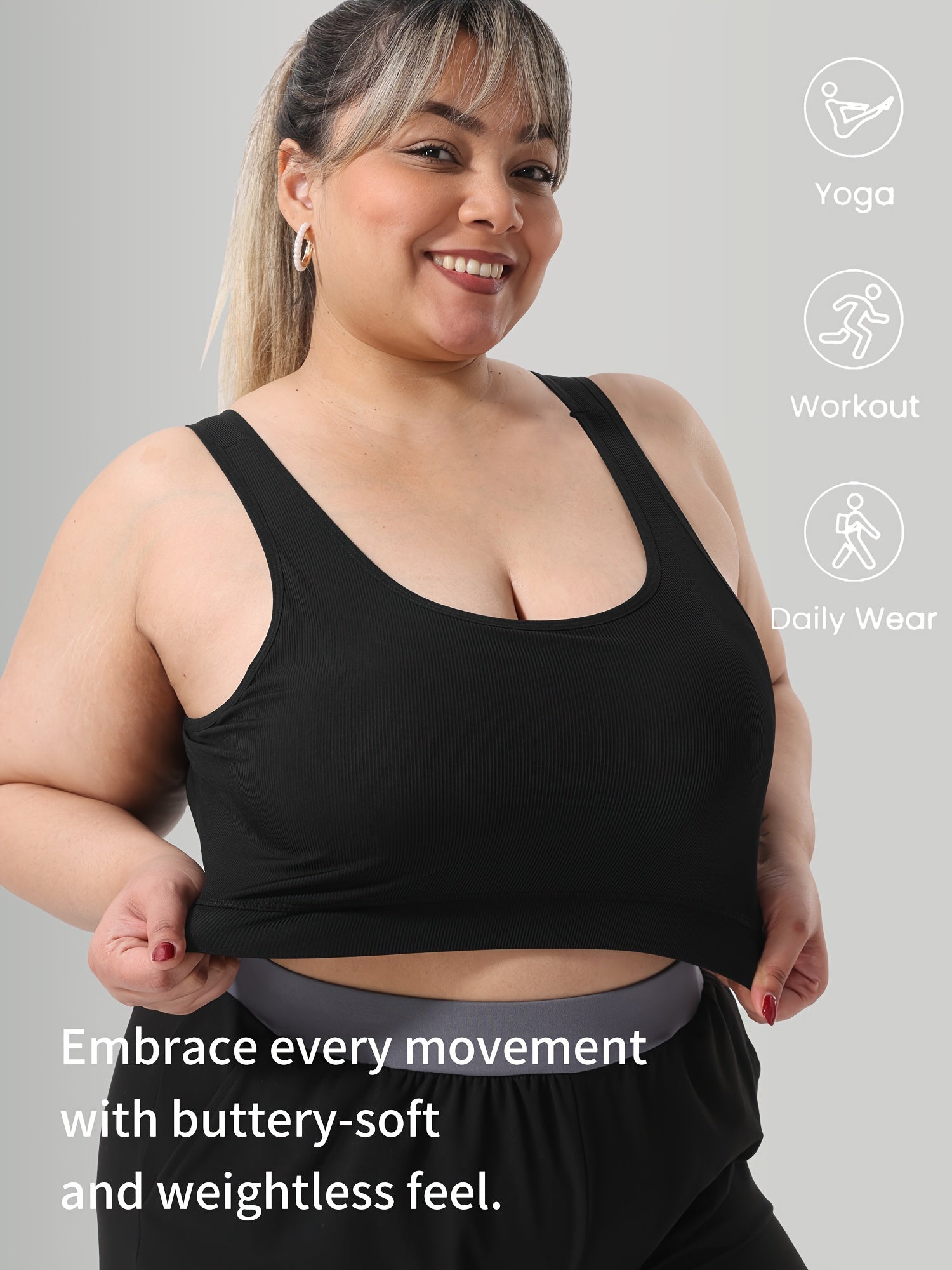 Plus Size Women's Elastic Sports Vest with Chest Padding in Solid Color