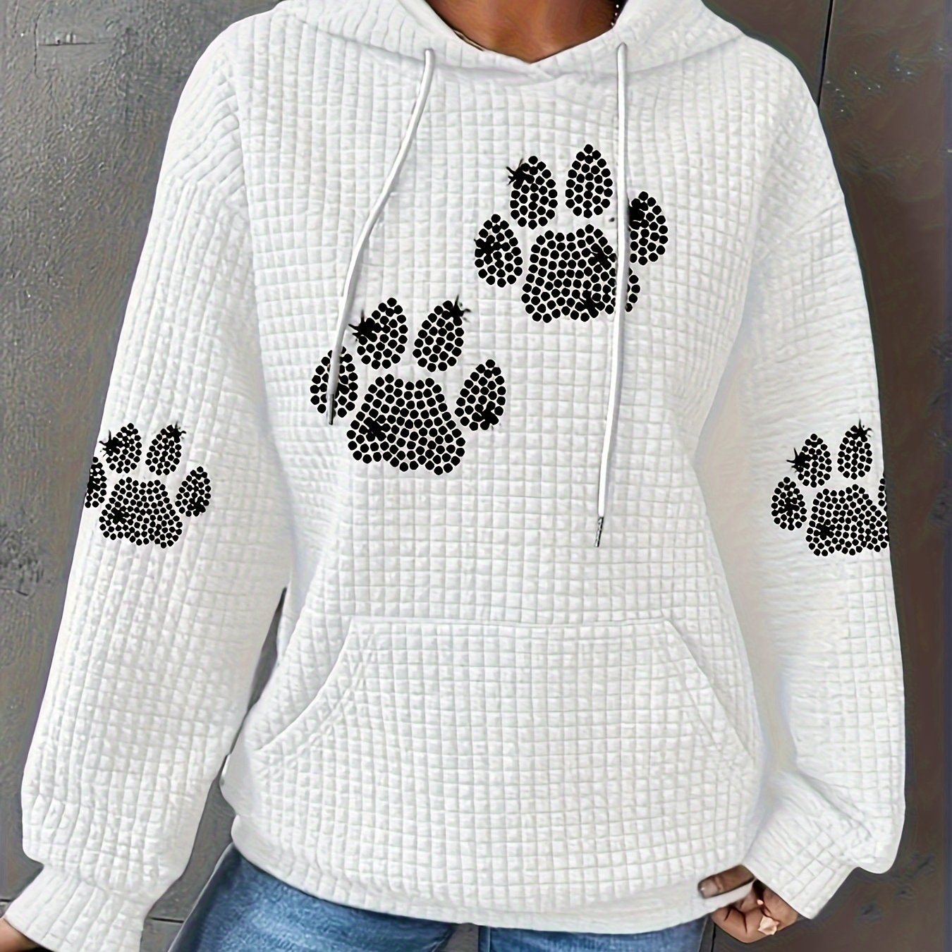 Plus Size Womens Hooded Sweatshirt with Rhinestone Paw Print Pullover
