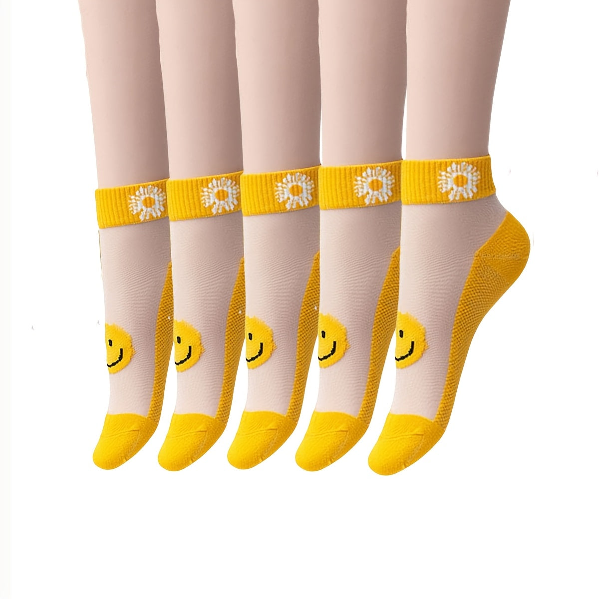 Women's Short Socks 5 Pairs Breathable Cotton Polyester Elastane Daisy Pattern