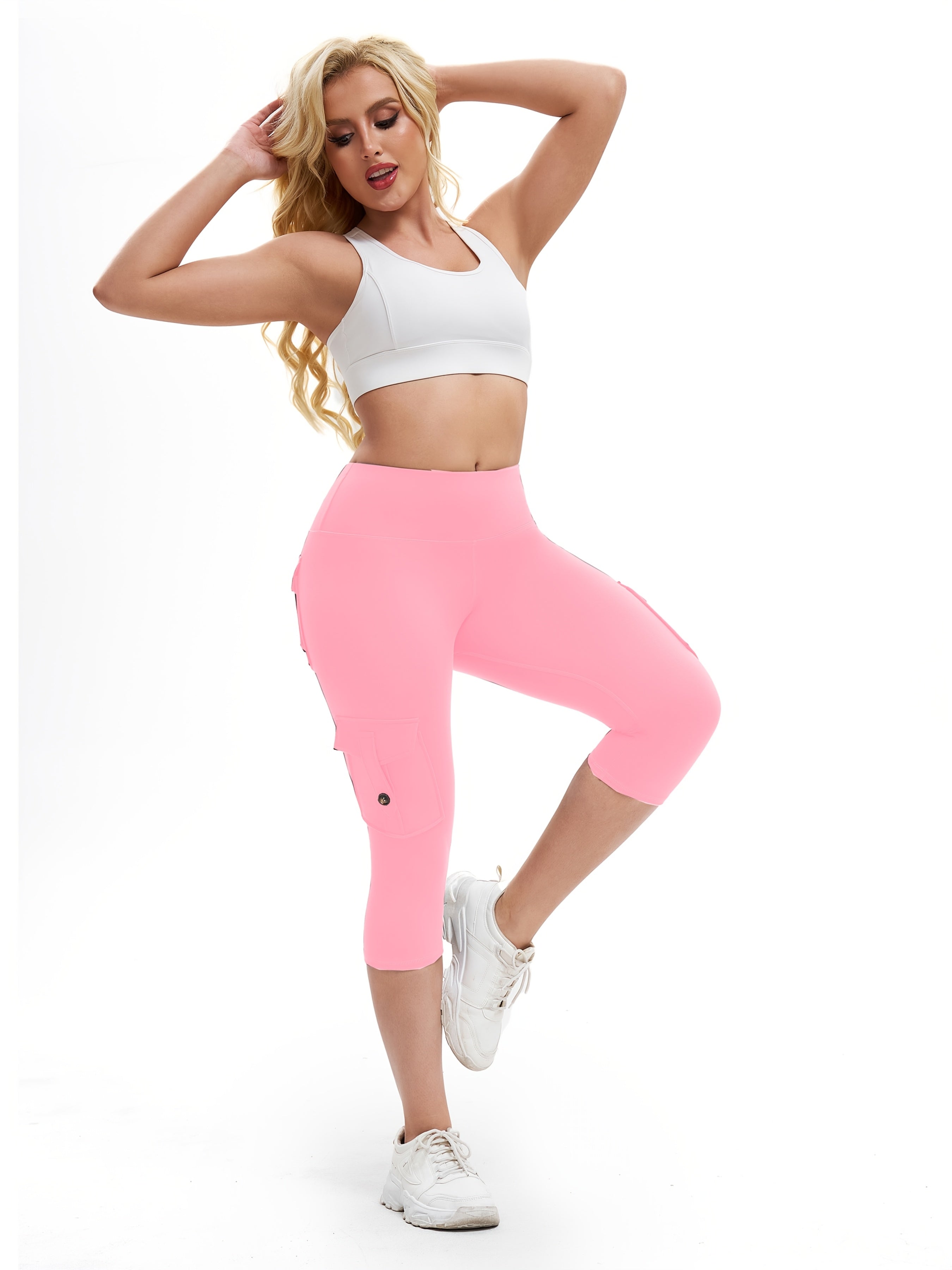 Plus Size Women's High Waist Pocket Yoga Pants Breathable Fitness Sweatpants