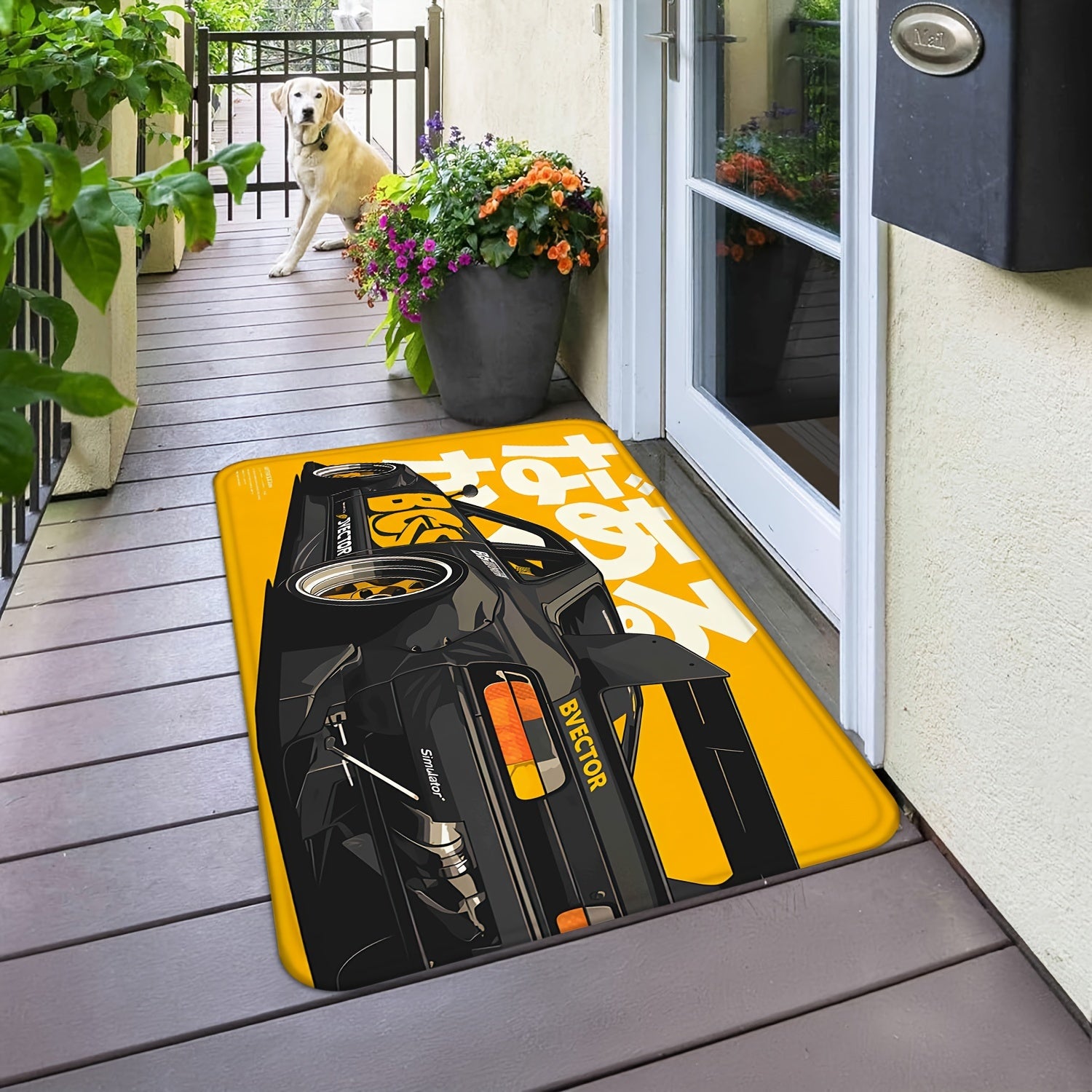 Black Sports Car Design Ultra-Soft Flannel Door Mat Non-Slip Washable Entryway Kitchen Rug