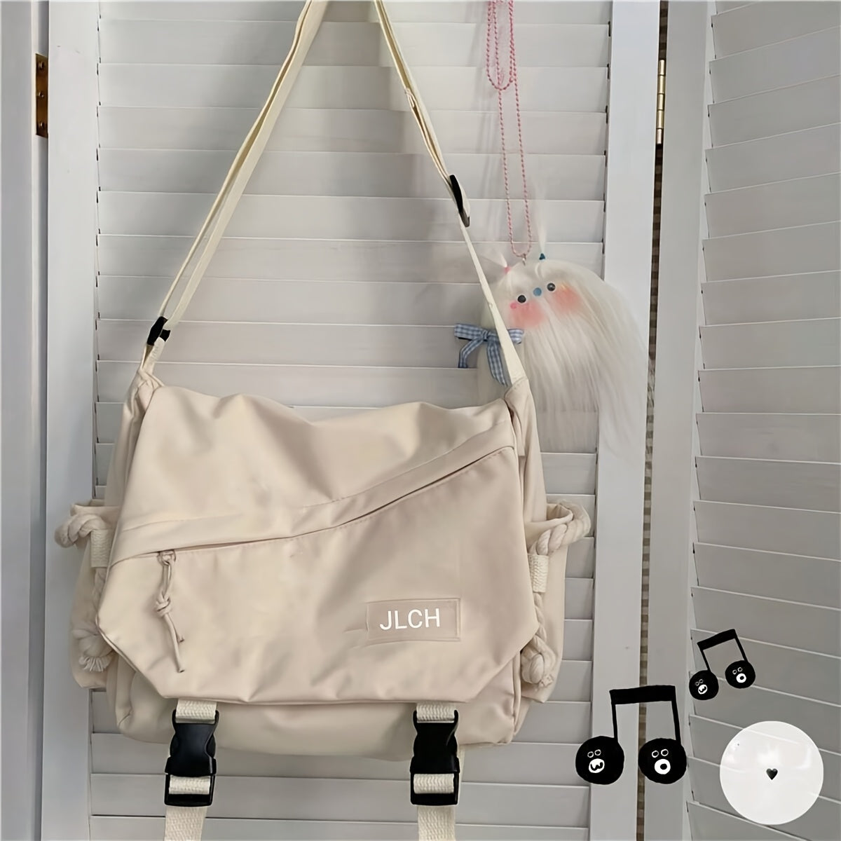 Unisex Canvas Shoulder Bag with Adjustable Strap for School Travel and Daily Use in White Pink Blue Black