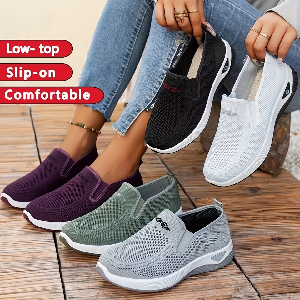 Women's Slip-On Loafers Breathable Mesh Sneakers with Elastic Knit Upper in Multiple Colors