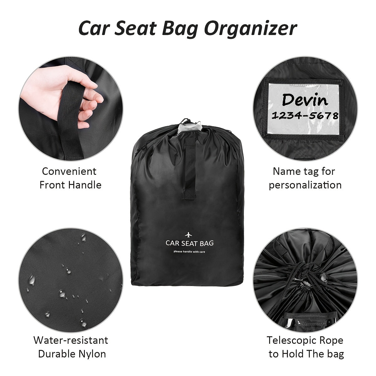 Universal Car Seat Travel Bag Water Resistant Ripstop Fabric