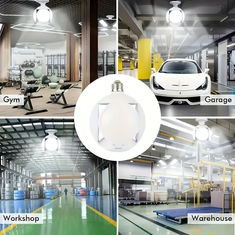 Luz de garaje LED con diseño de aspas de ventilador, ultra brillante, cobertura de 360°, cableado fijo, blanca